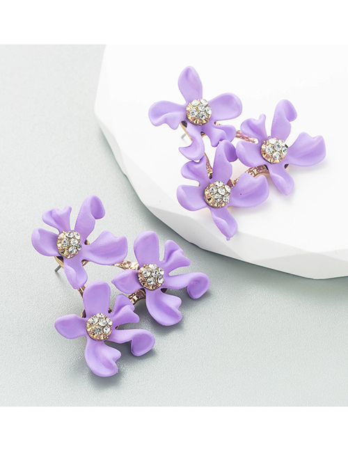 Fashion Violets Alloy Diamond Flower Stud Earrings