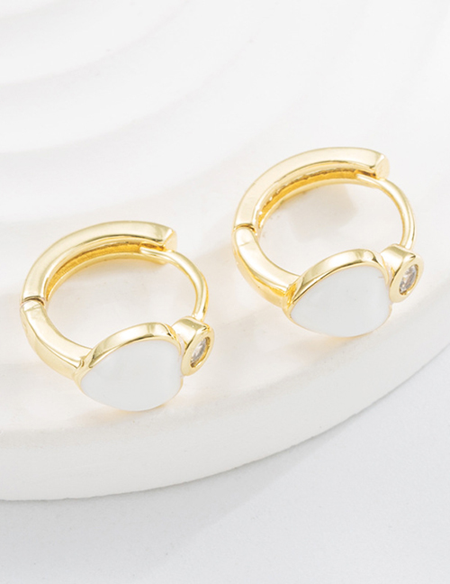 Fashion White Copper Gold Plated Zirconium Oil Heart Earrings