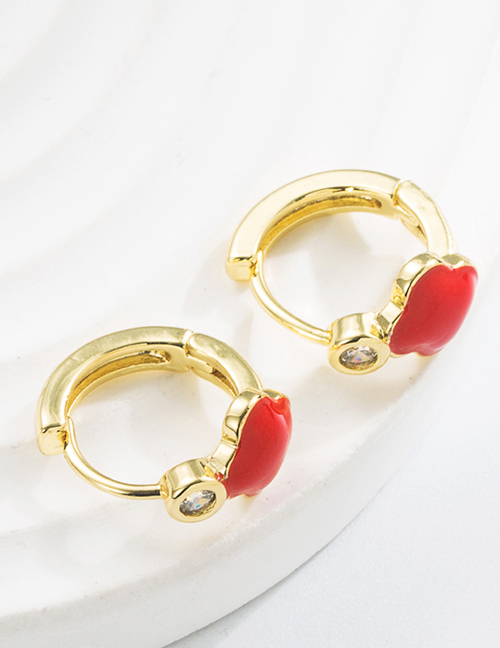Fashion Red Brass Gold Plated Zirconium Drop Oil Clover Earrings