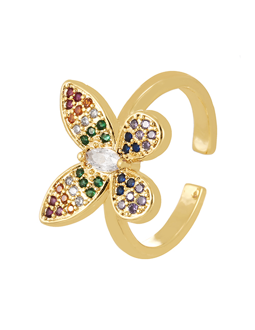 Fashion Gold-5 Bronze Zircon Butterfly Ring