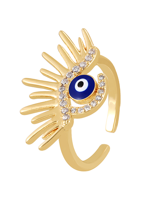 Fashion Navy Blue Bronze Zircon Oil Drop Eye Ring