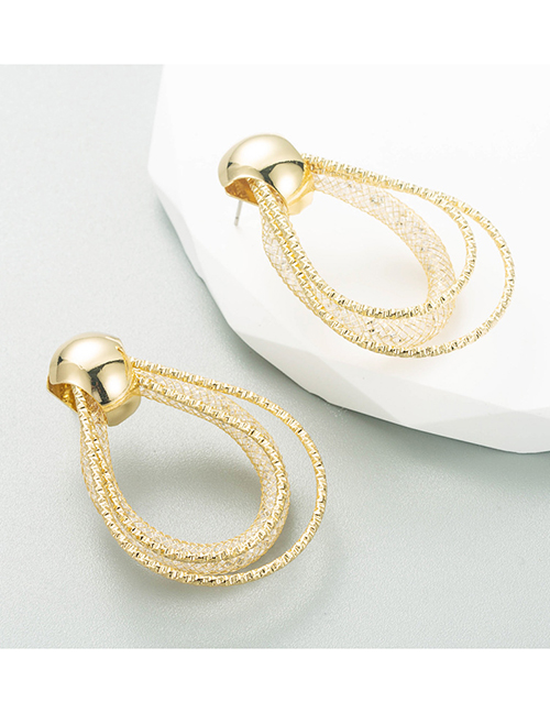 Fashion Gold Geometric Mesh Rhinestone Stud Earrings