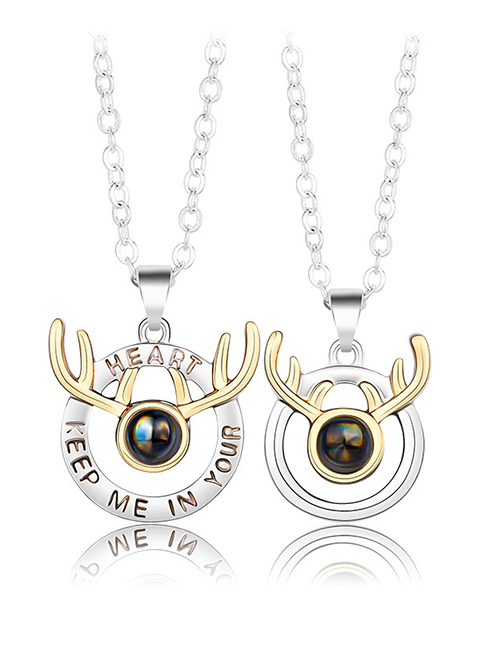 Fashion Silver Alloy Two Tone Deer Head Projection Necklace Set