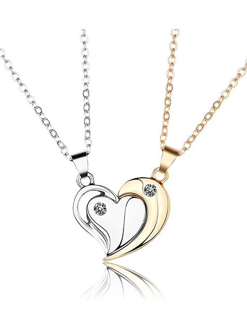 Fashion White K+gold Alloy Diamond Heart Necklace Set