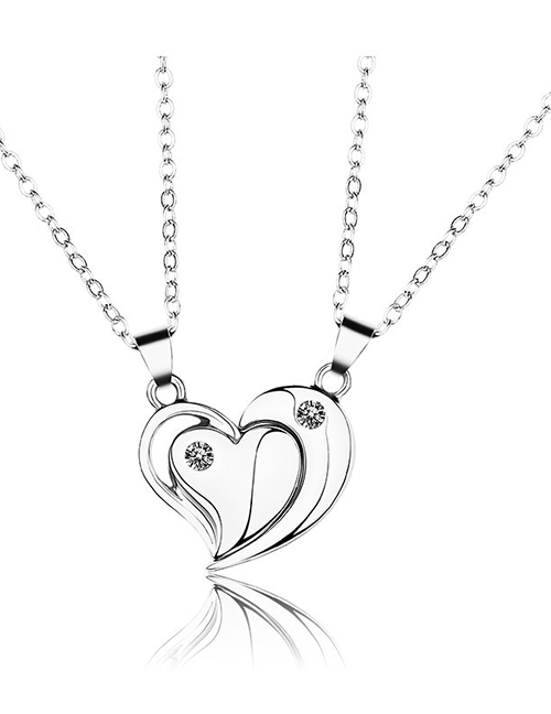 Fashion Silver Alloy Diamond Heart Necklace Set