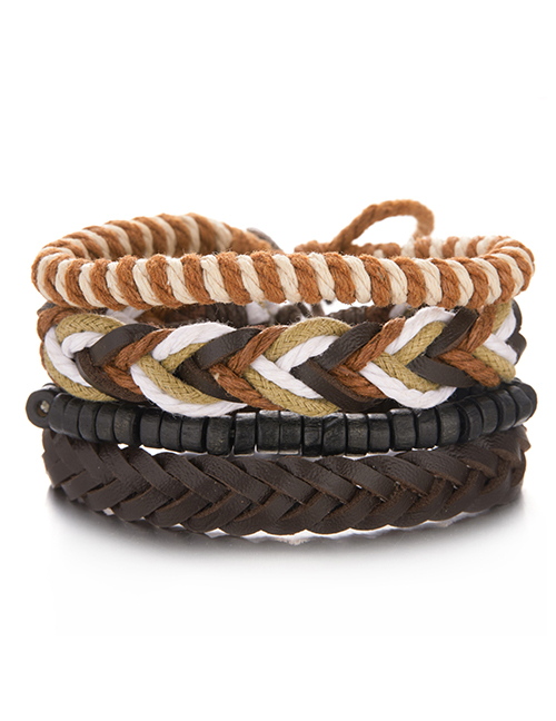 Fashion 1# Leatherette Woven Multilayer Bracelet Set
