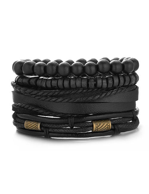 Fashion 3# Leatherette Woven Multilayer Bracelet Set