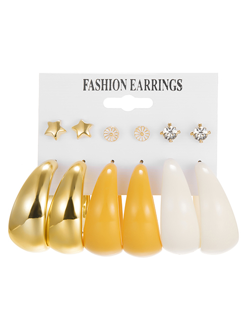 Fashion 7# Alloy Diamond Daisy Pentagram Earring Set