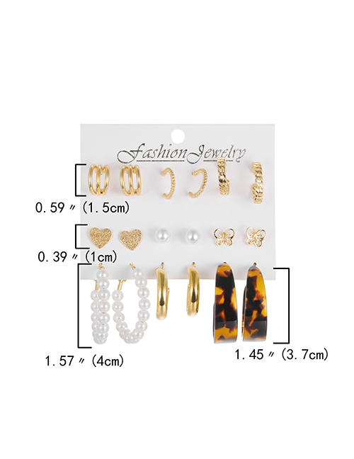 Fashion 13# Alloy Heart Butterfly Pearl Geometric Earring Set