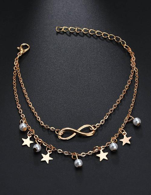 Fashion Star Alloy Pearl Star Tassel Figure 8 Double Layer Anklet