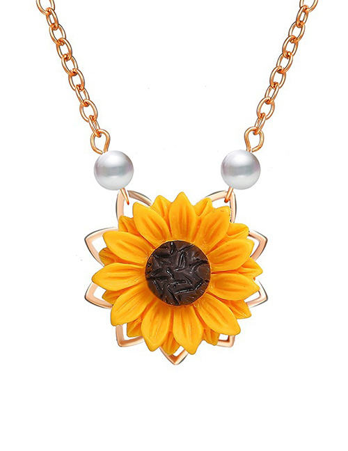 Fashion Rose Gold Alloy Sunflower Pearl Necklace