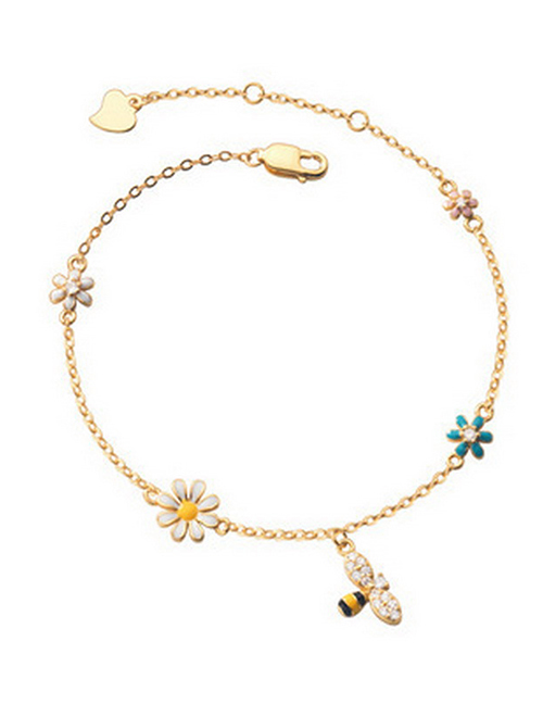 Fashion Gold Bronze Bee Flower Bracelet With Diamonds