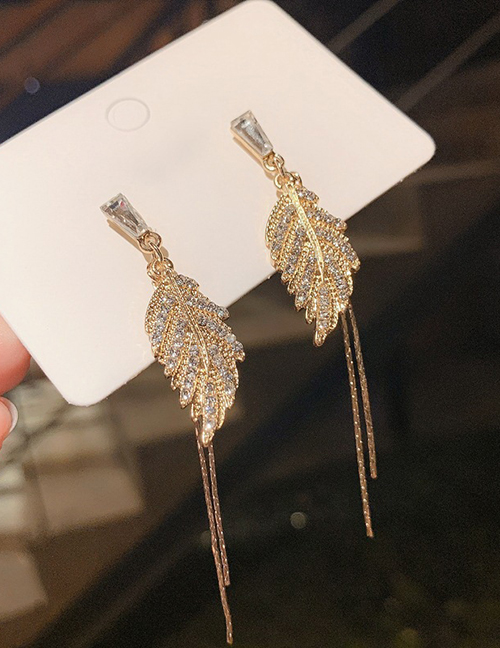 Fashion 5# Alloy Diamond Leaf Fringe Stud Earrings