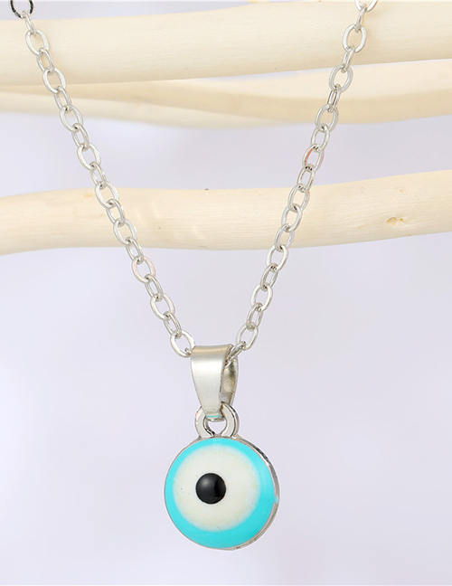 Fashion Light Blue Resin Drip Oil Eye Necklace