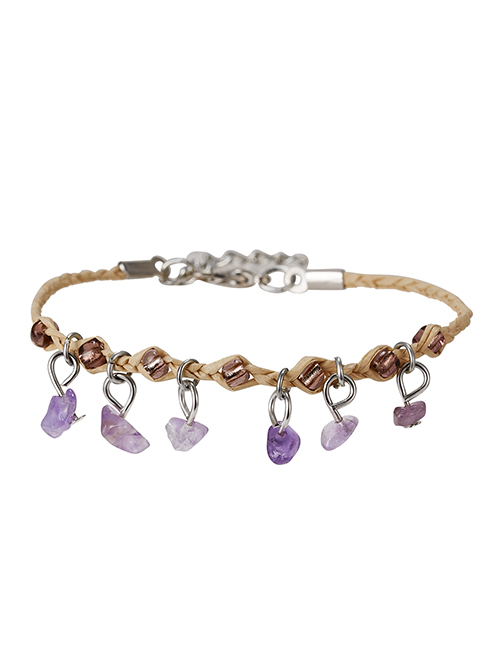 Fashion Purple Geometric Natural Stone Gravel Tassel Braided Bracelet