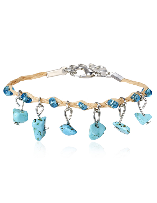 Fashion Blue Geometric Natural Stone Gravel Tassel Braided Bracelet