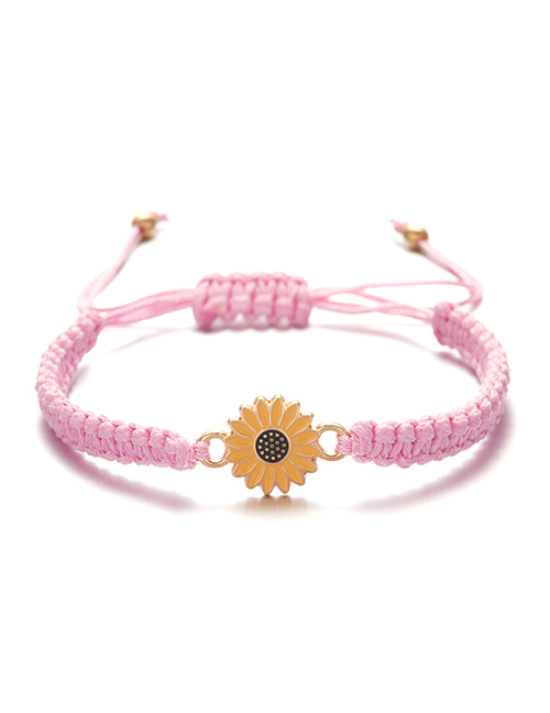 Fashion Pink Cord Braided Sunflower Bracelet
