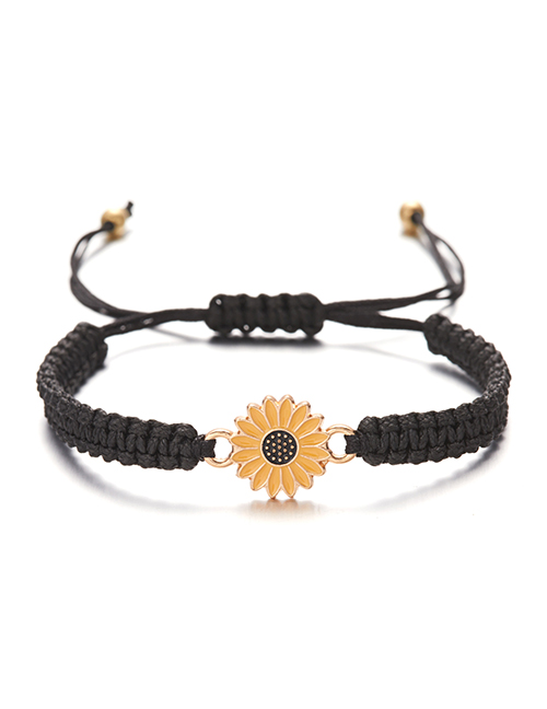 Fashion Black Cord Braided Sunflower Bracelet