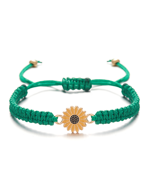 Fashion Green Cord Braided Sunflower Bracelet