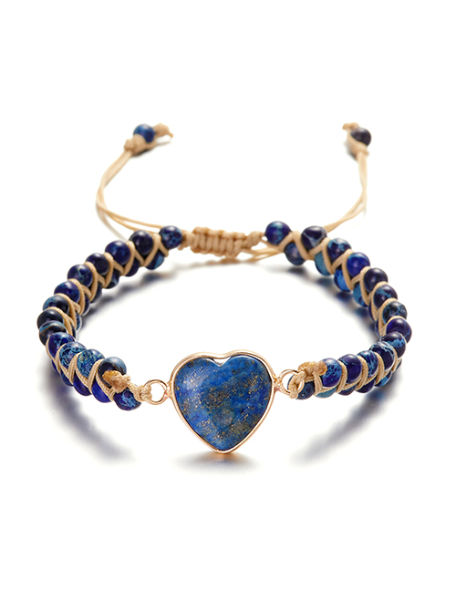 Fashion Blue Geometric Emperor Heart Beaded Double Wrap Bracelet