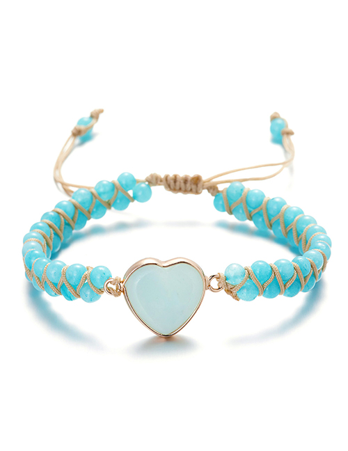 Fashion Blue Geometric Emperor Heart Beaded Double Wrap Bracelet