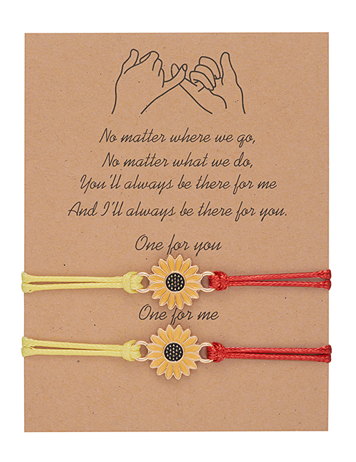 Fashion Red And Yellow Alloy Cord Braided Daisy Bracelet Set