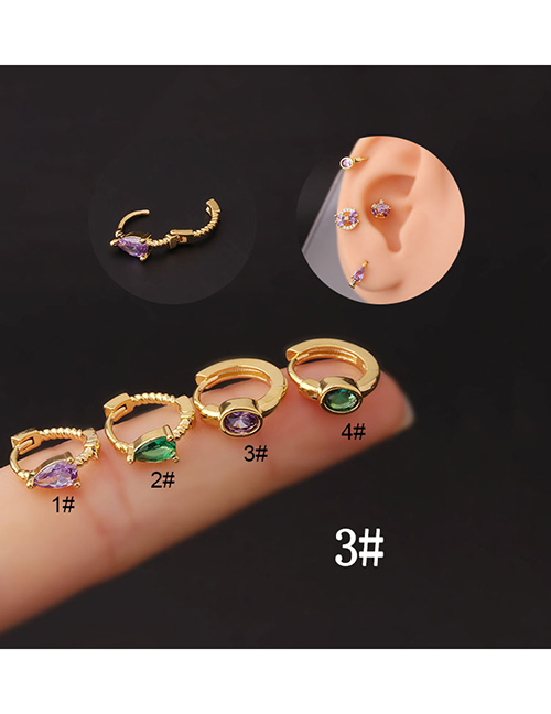 Fashion 3# Gold Oval Zirconium Pierced Stud Earrings With Water Drops In Metal
