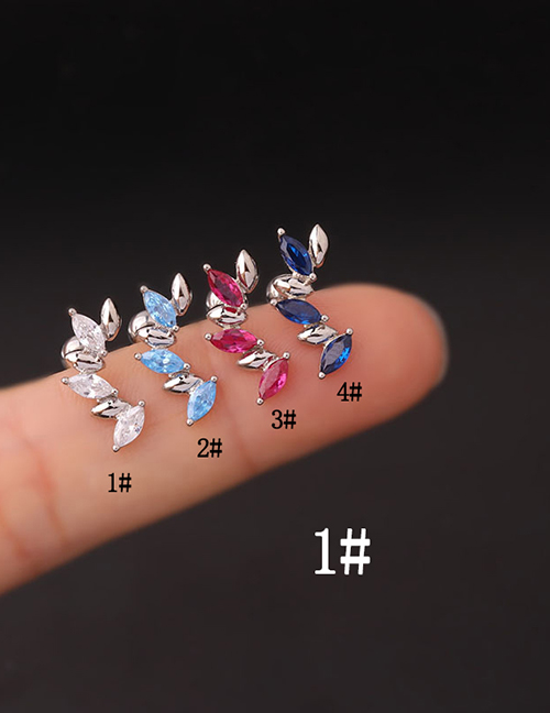 Fashion 1#silver Stainless Steel Inlaid Zirconium Leaf Piercing Stud Earrings