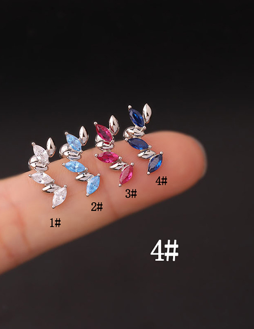 Fashion 4#silver Stainless Steel Inlaid Zirconium Leaf Piercing Stud Earrings