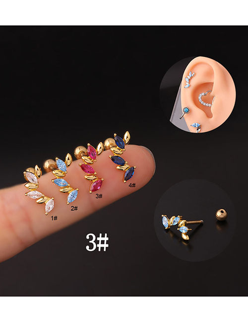 Fashion 3# Gold Stainless Steel Inlaid Zirconium Leaf Piercing Stud Earrings
