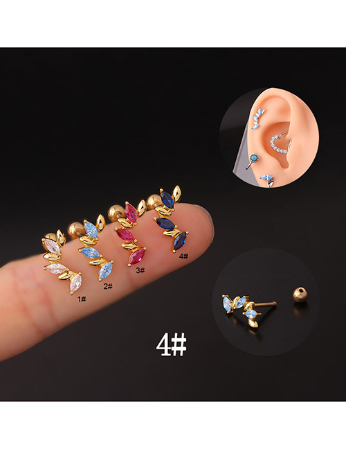 Fashion 4# Gold Stainless Steel Inlaid Zirconium Leaf Piercing Stud Earrings