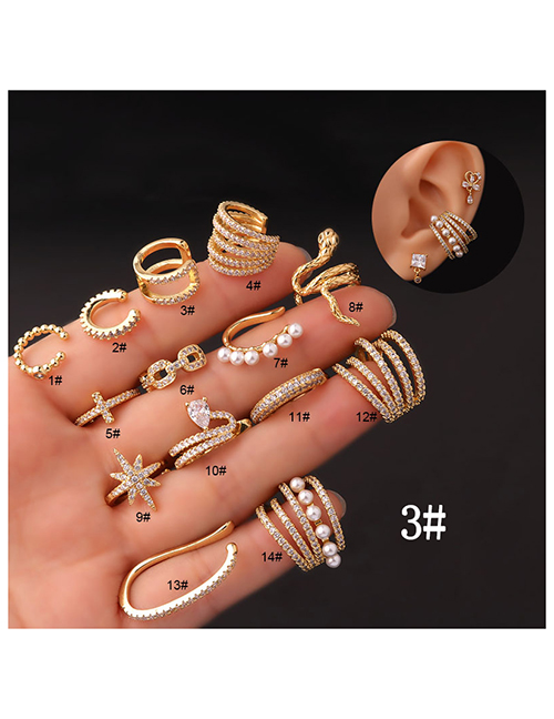 Fashion 3# Zirconium Snake Pearl Star Cross Pierced Stud Earrings In Metal