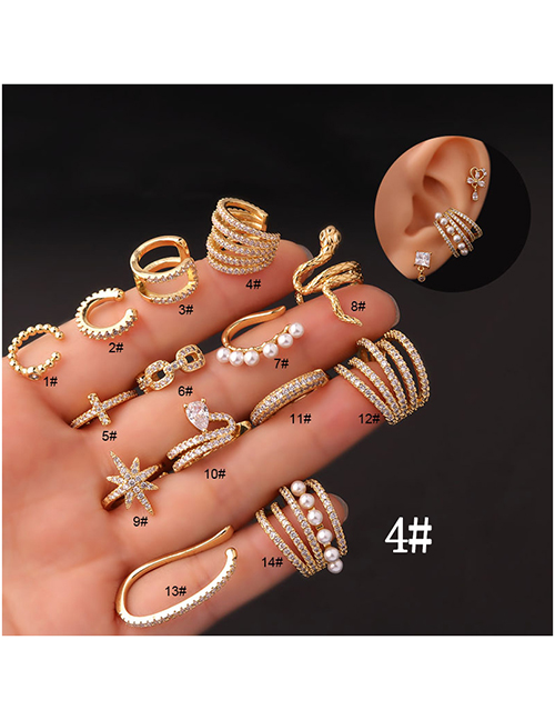 Fashion 4# Zirconium Snake Pearl Star Cross Pierced Stud Earrings In Metal