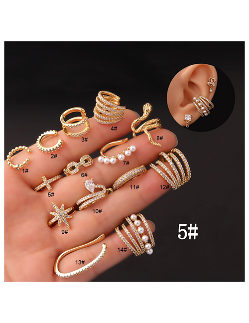 Fashion 5# Zirconium Snake Pearl Star Cross Pierced Stud Earrings In Metal
