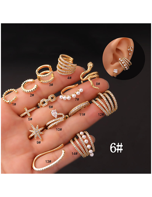 Fashion 6# Zirconium Snake Pearl Star Cross Pierced Stud Earrings In Metal