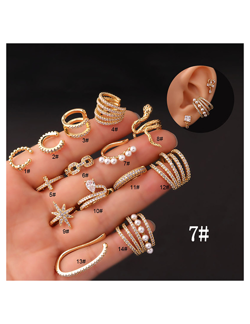 Fashion 7# Zirconium Snake Pearl Star Cross Pierced Stud Earrings In Metal