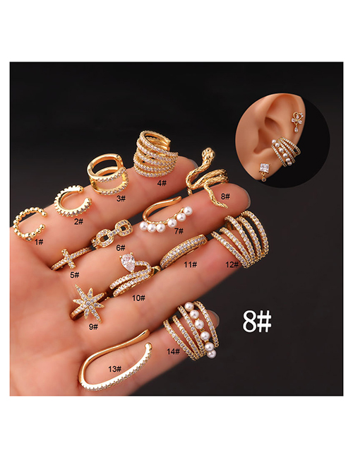 Fashion 8# Zirconium Snake Pearl Star Cross Pierced Stud Earrings In Metal