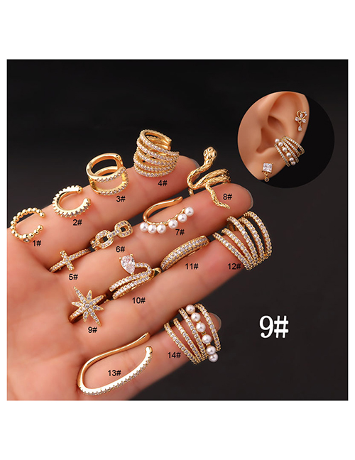 Fashion 9# Zirconium Snake Pearl Star Cross Pierced Stud Earrings In Metal