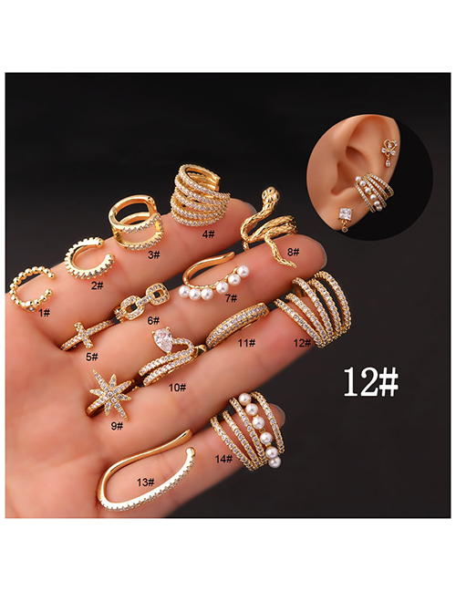 Fashion 12# Zirconium Snake Pearl Star Cross Pierced Stud Earrings In Metal