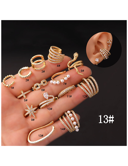 Fashion 13# Zirconium Snake Pearl Star Cross Pierced Stud Earrings In Metal