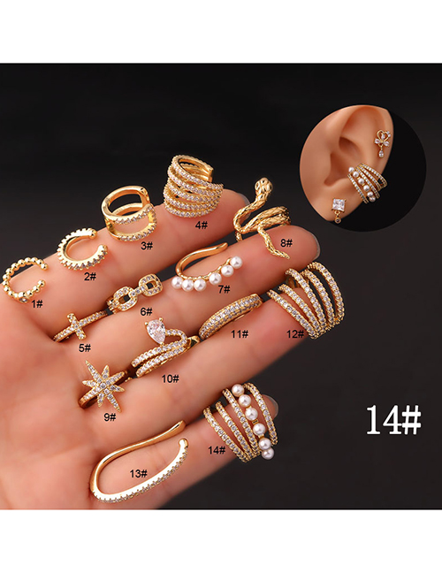 Fashion 14# Zirconium Snake Pearl Star Cross Pierced Stud Earrings In Metal