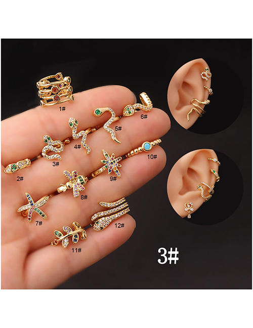 Fashion 3# Metal Zirconium Serpentine Starburst Bee Starfish Leaf Piercing Stud Earrings
