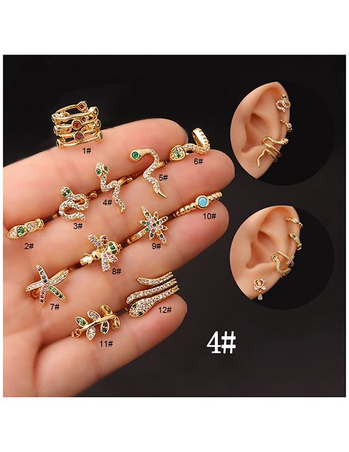 Fashion 4# Metal Zirconium Serpentine Starburst Bee Starfish Leaf Piercing Stud Earrings