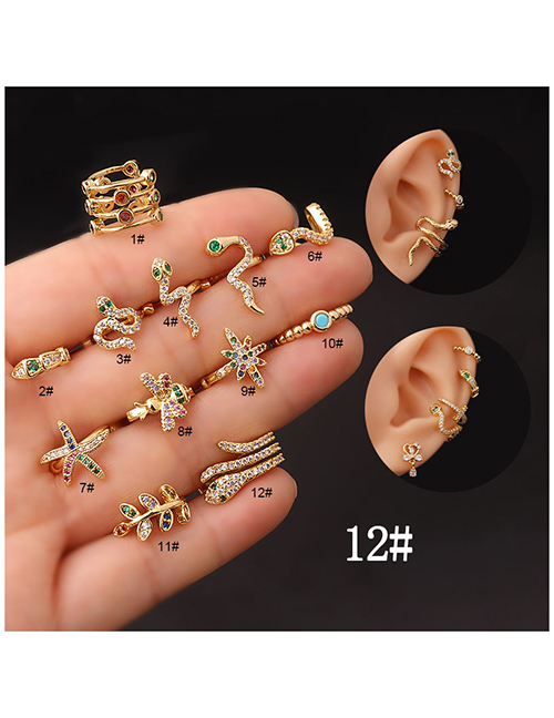 Fashion 12# Metal Zirconium Serpentine Starburst Bee Starfish Leaf Piercing Stud Earrings