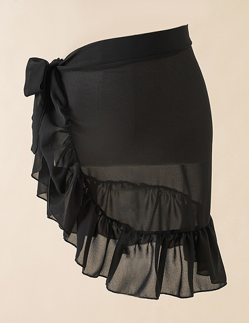 Fashion Short Black Chiffon Print Tie Swimsuit Wrap Skirt