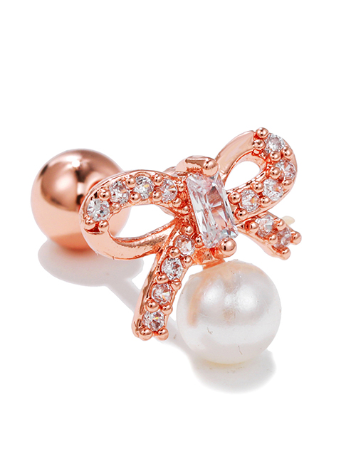 Fashion 3# Stainless Steel Diamond Bow Pearl Piercing Stud Earrings