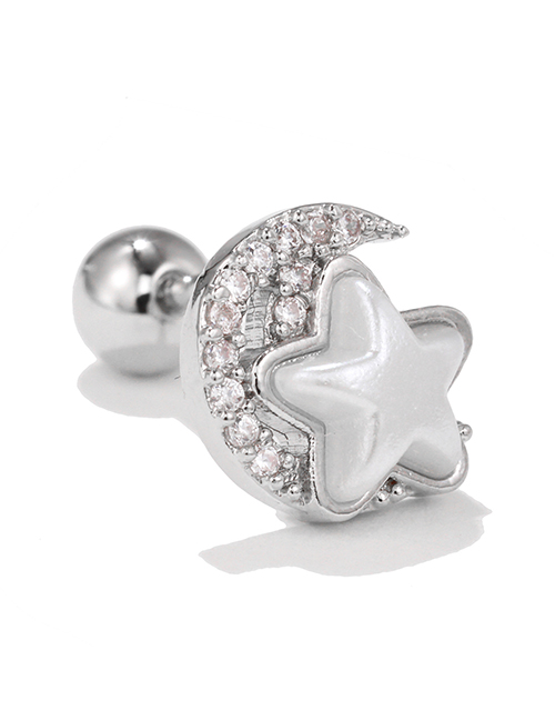 Fashion 3# Titanium Steel Inlaid Zirconium Star And Moon Piercing Stud Earrings
