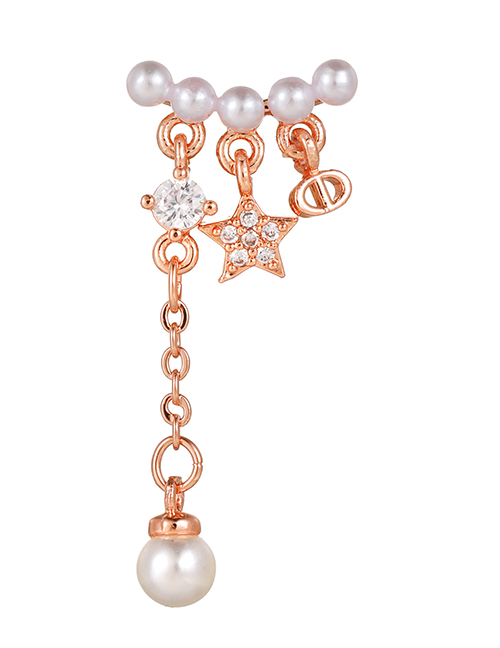 Fashion 1# Titanium Diamond Pearl Star Tassel Piercing Stud Earrings