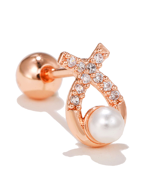 Fashion 5# Titanium Diamond And Pearl Geometric Pierced Stud Earrings
