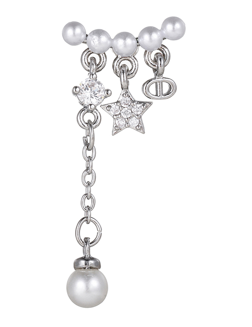 Fashion 1# Titanium Diamond Pearl Star Tassel Piercing Stud Earrings